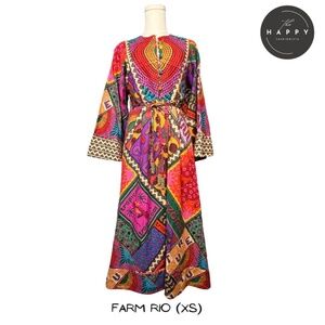NWOT FARM Rio Multi-Color Dress, Beaded Buttons, Tie at Waist with Beading (XS)